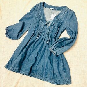 Altar’d State denim bow front long balloon sleeves mini dress